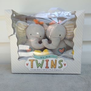 NIB Tickle & Main, We are Twins - Keepsake Book & 2 Plush Elephants Read